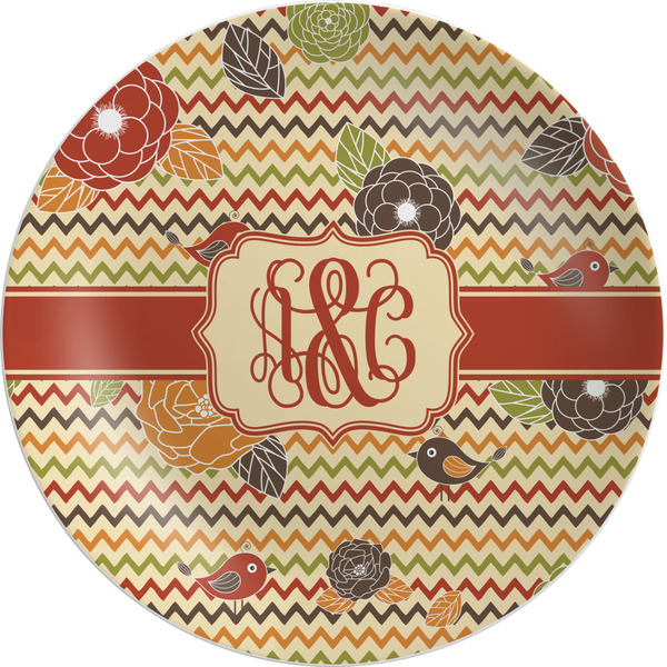 Custom Chevron & Fall Flowers Melamine Plate (Personalized)