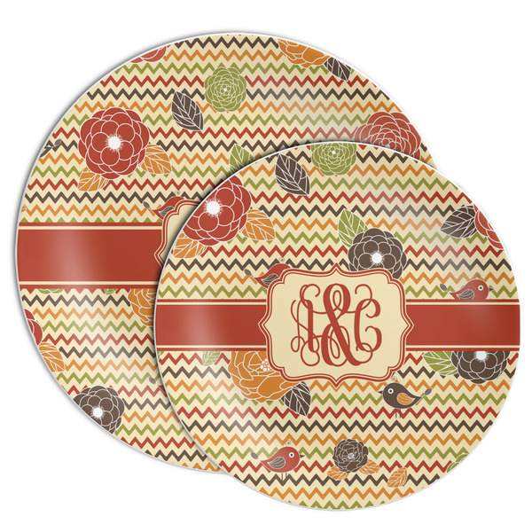 Chevron & Fall Flowers Melamine Plates - PARENT/MAIN