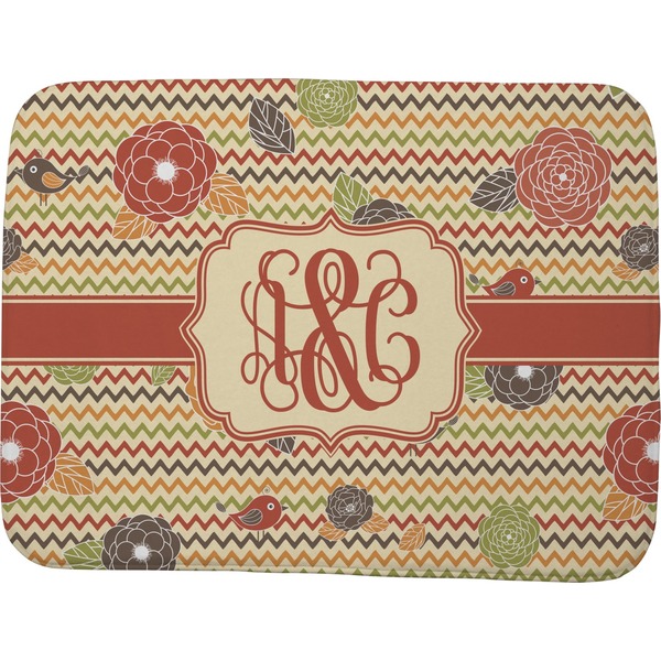 Custom Chevron & Fall Flowers Memory Foam Bath Mat - 48"x36" (Personalized)
