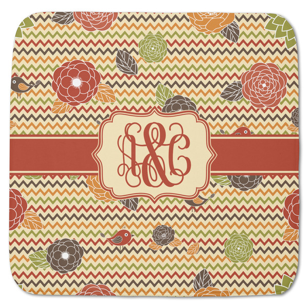 Custom Chevron & Fall Flowers Memory Foam Bath Mat - 48"x48" (Personalized)