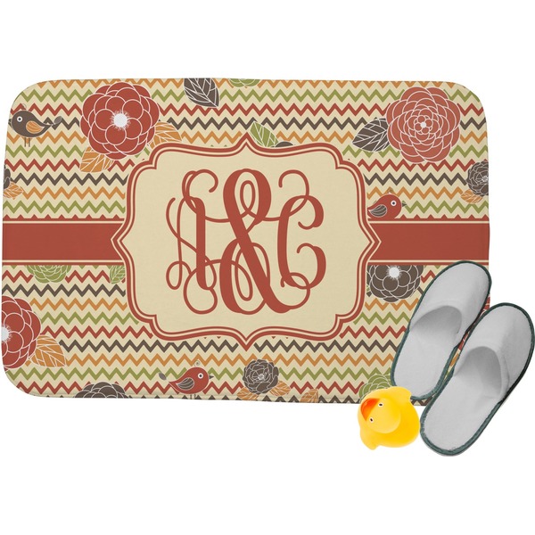 Custom Chevron & Fall Flowers Memory Foam Bath Mat - 24"x17" (Personalized)