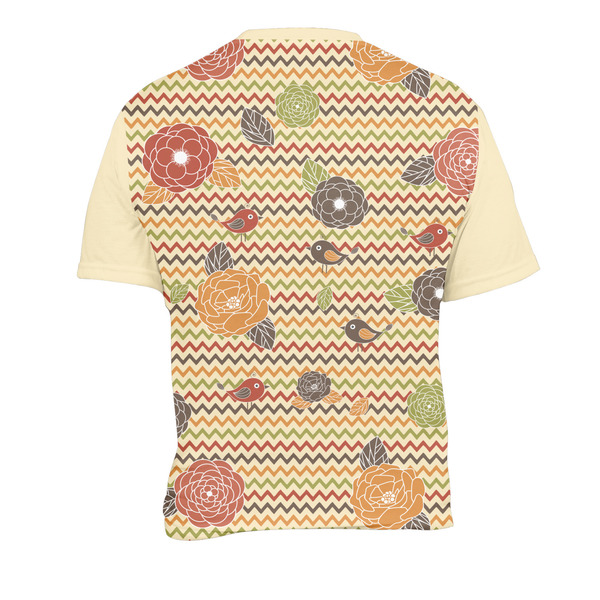 Chevron & Fall Flowers Men's Crew Neck T Shirt Medium - Back