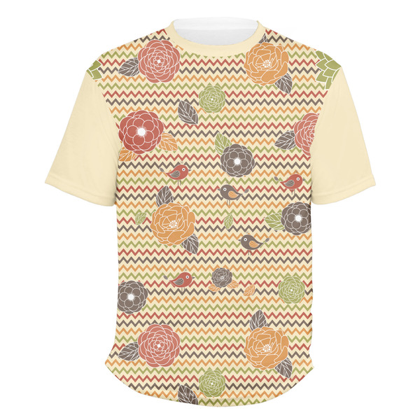 Custom Chevron & Fall Flowers Men's Crew T-Shirt