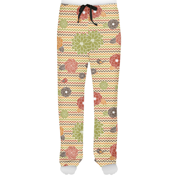 Chevron & Fall Flowers Men's Pjs Front - on model