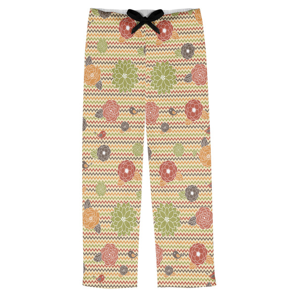 Custom Chevron & Fall Flowers Mens Pajama Pants - S