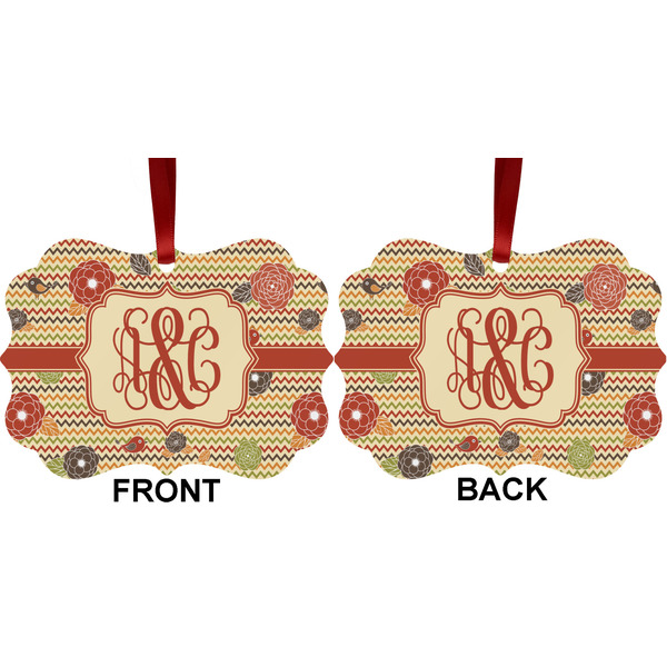 Chevron & Fall Flowers Metal Benilux Ornament - Front and Back (APPROVAL)