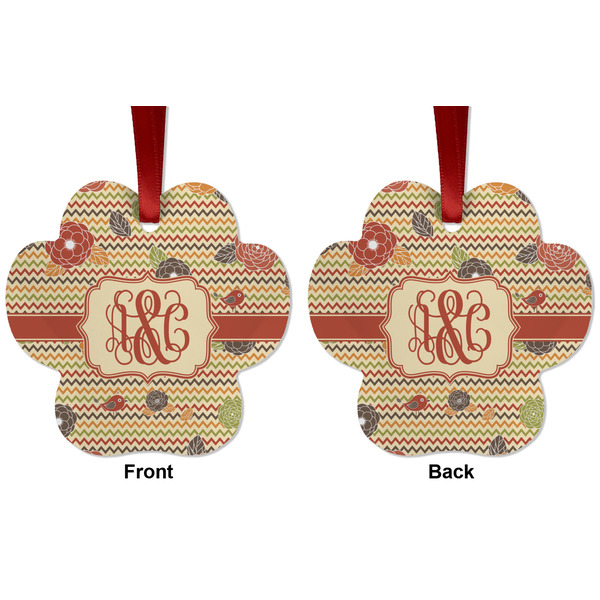 Chevron & Fall Flowers Metal Paw Ornament - Front and Back