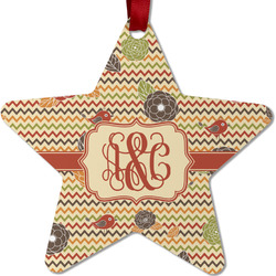 Chevron & Fall Flowers Metal Star Ornament - Double Sided w/ Couple's Names