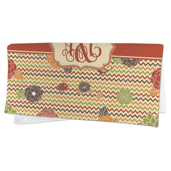 Chevron & Fall Flowers Microfiber Dish Rag - FOLDED (half)