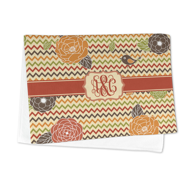 Chevron & Fall Flowers Microfiber Dish Towel - FOLDED HALF