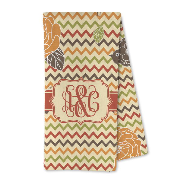 Custom Chevron & Fall Flowers Kitchen Towel - Microfiber (Personalized)
