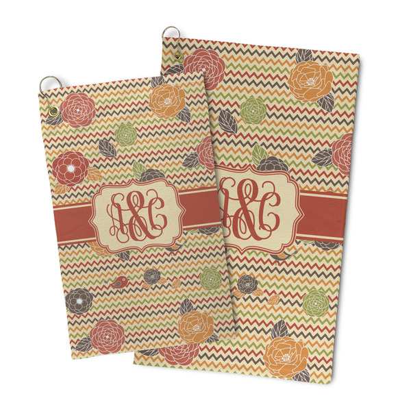 Chevron & Fall Flowers Microfiber Golf Towel - PARENT/MAIN