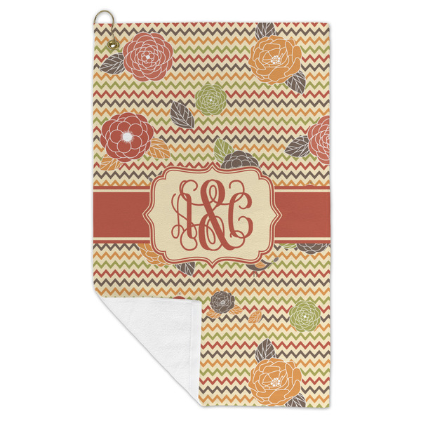 Chevron & Fall Flowers Microfiber Golf Towels - FOLD