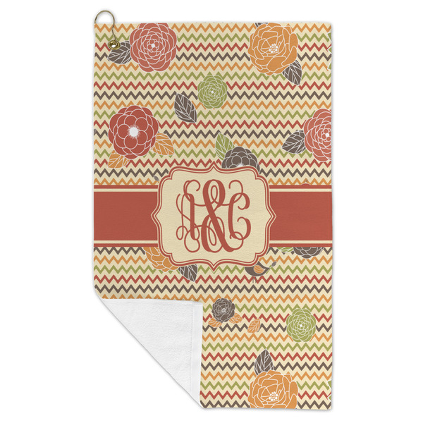 Chevron & Fall Flowers Microfiber Golf Towels - FOLD