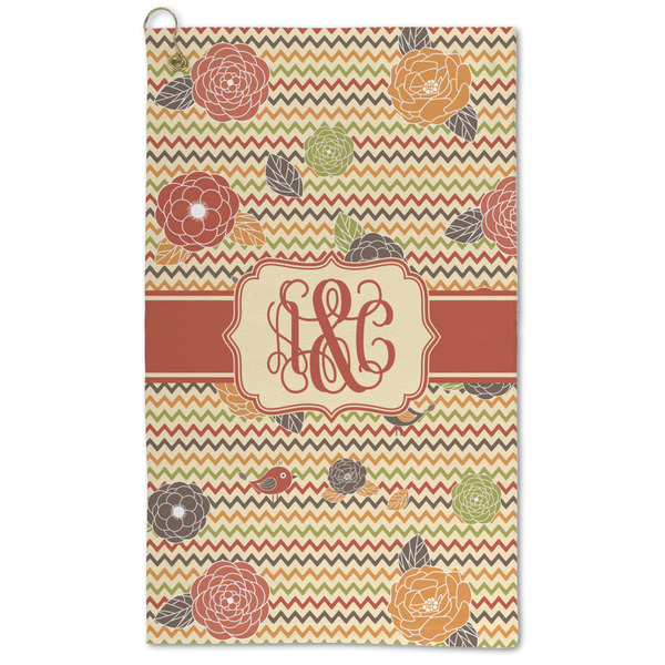 Custom Chevron & Fall Flowers Microfiber Golf Towel - Large (Personalized)