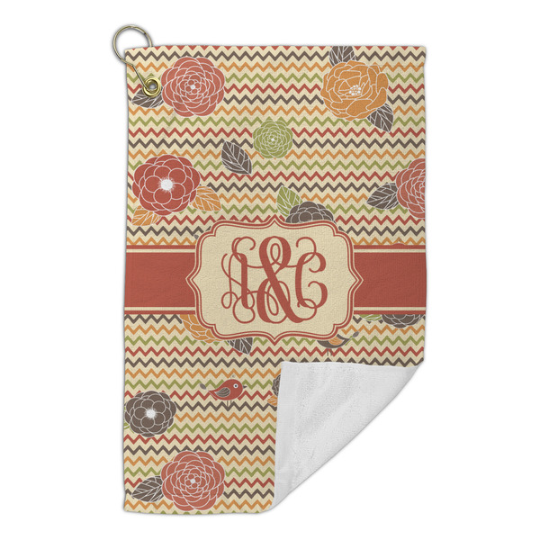 Chevron & Fall Flowers Microfiber Golf Towels Small - FRONT FOLDED