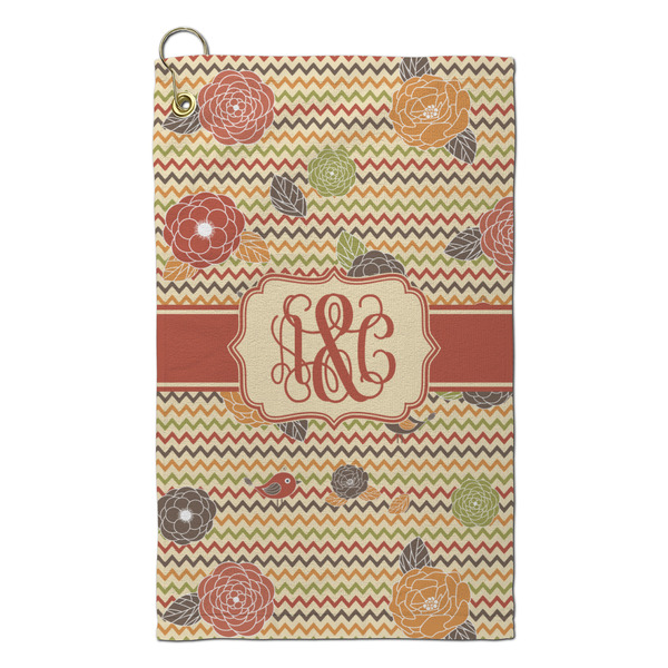 Custom Chevron & Fall Flowers Microfiber Golf Towel - Small (Personalized)