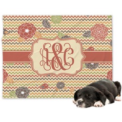 Chevron & Fall Flowers Dog Blanket - Large (Personalized)