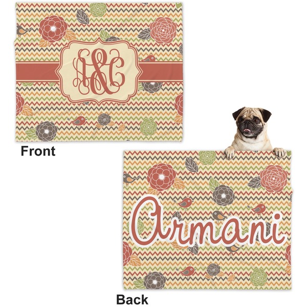 Chevron & Fall Flowers Microfleece Dog Blanket - Large- Front & Back