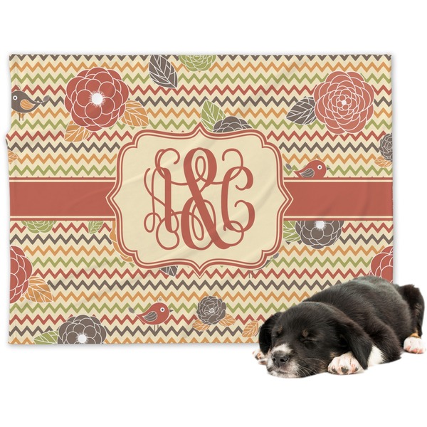 Custom Chevron & Fall Flowers Dog Blanket - Regular (Personalized)