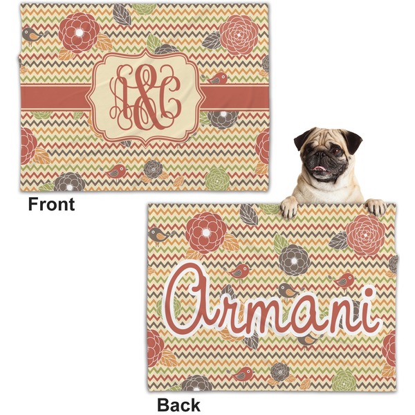 Chevron & Fall Flowers Microfleece Dog Blanket - Regular - Front & Back