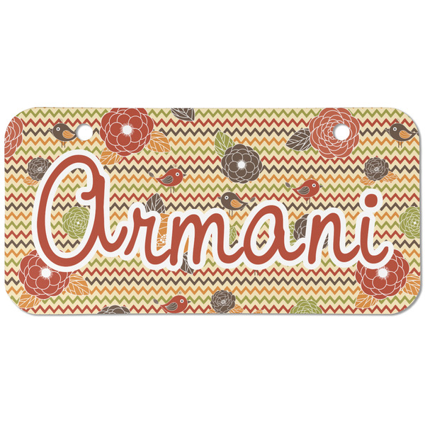 Custom Chevron & Fall Flowers Mini/Bicycle License Plate (2 Holes) (Personalized)