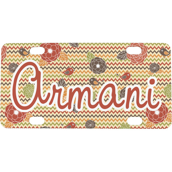 Custom Chevron & Fall Flowers Mini / Bicycle License Plate (4 Holes) (Personalized)