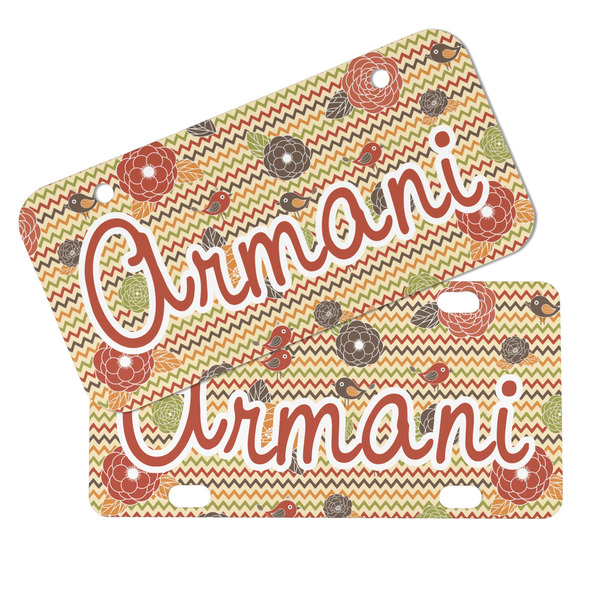 Chevron & Fall Flowers Mini License Plates - MAIN (4 and 2 Holes)