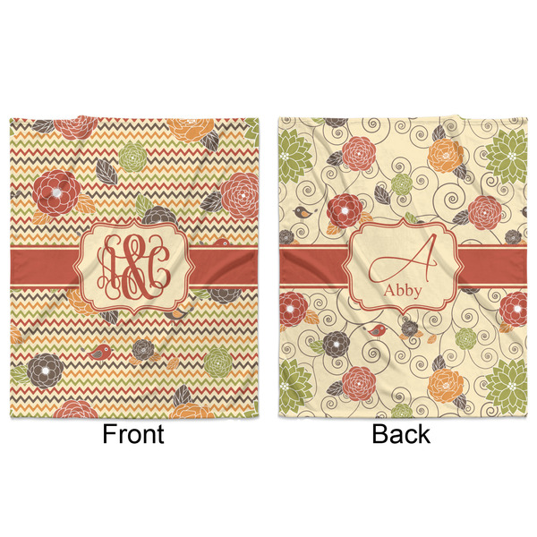 Chevron & Fall Flowers Minky Blanket - 50"x60" - Double Sided - Front & Back