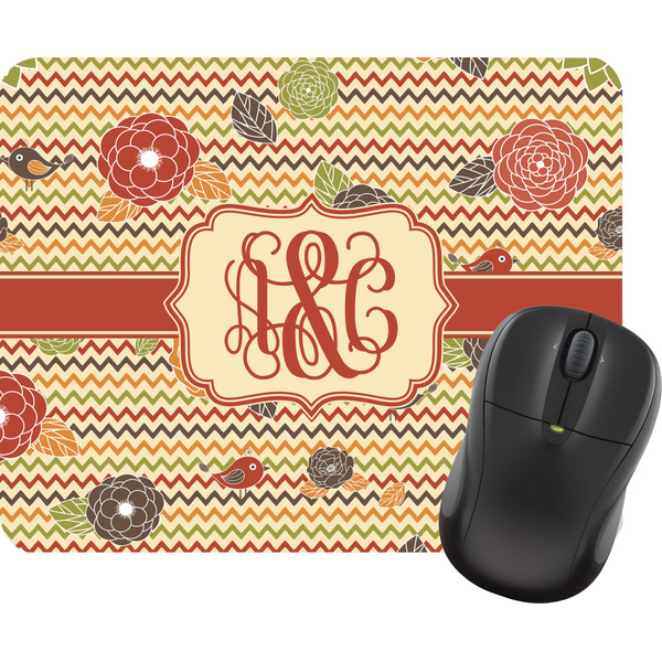 Custom Chevron & Fall Flowers Rectangular Mouse Pad (Personalized)