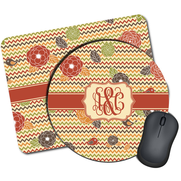 Custom Chevron & Fall Flowers Mouse Pad (Personalized)
