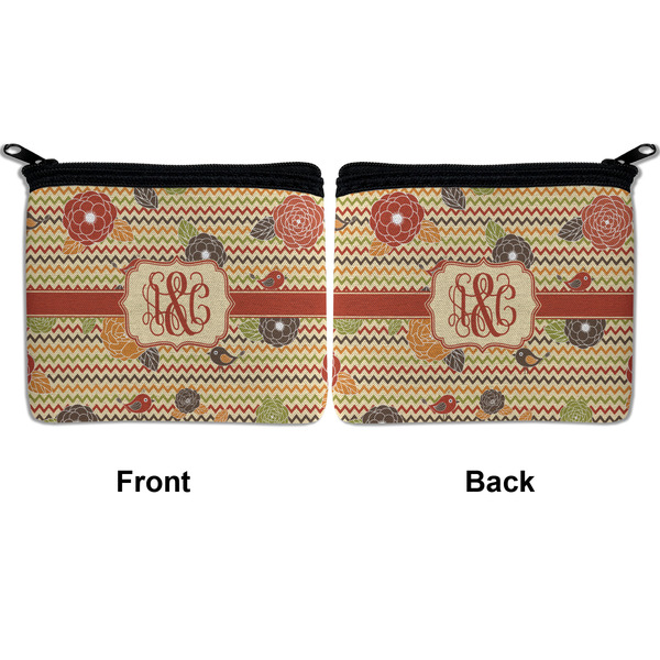 Chevron & Fall Flowers Neoprene Coin Purse - Front & Back (APPROVAL)