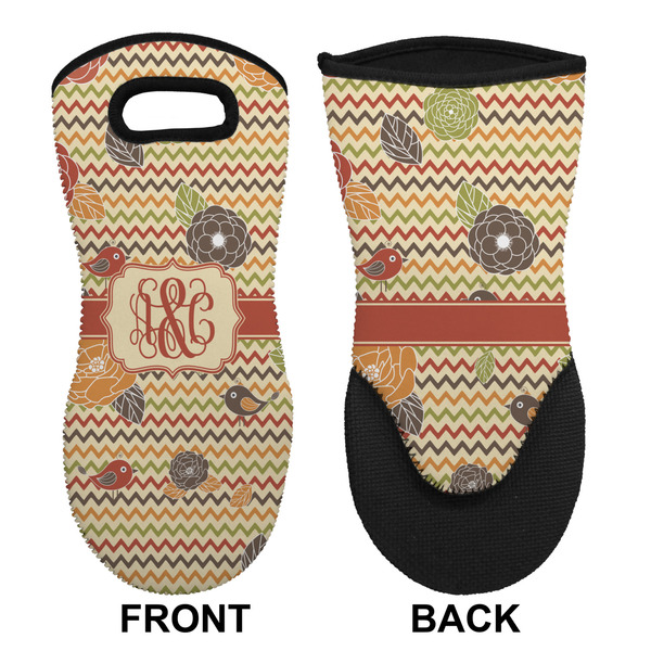 Chevron & Fall Flowers Neoprene Oven Mitt (Front & Back)