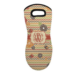 Chevron & Fall Flowers Neoprene Oven Mitt - Single w/ Couple's Names