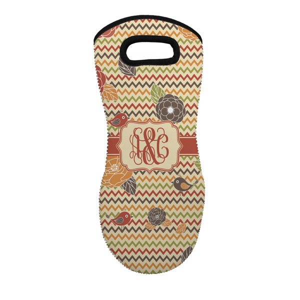 Custom Chevron & Fall Flowers Neoprene Oven Mitt - Single w/ Couple's Names