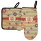 Chevron & Fall Flowers Left Oven Mitt & Pot Holder Set w/ Couple's Names