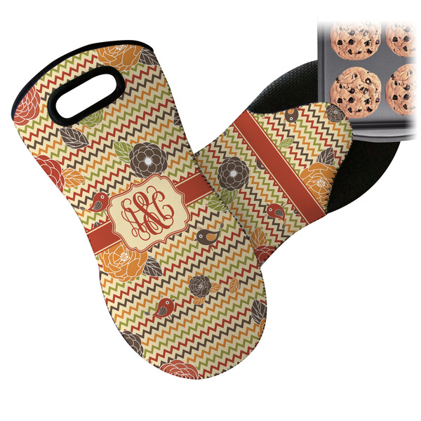 Chevron & Fall Flowers Neoprene Oven Mitt