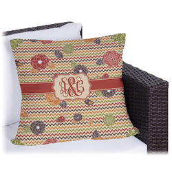 Chevron & Fall Flowers Outdoor Pillow (Personalized)