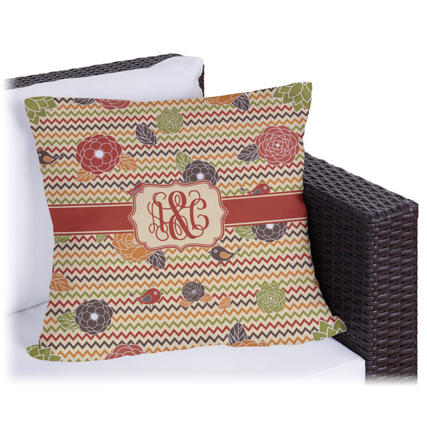 Custom Chevron & Fall Flowers Outdoor Pillow - 16" (Personalized)