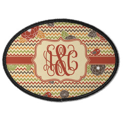 Chevron & Fall Flowers Iron On Oval Patch w/ Couple's Names