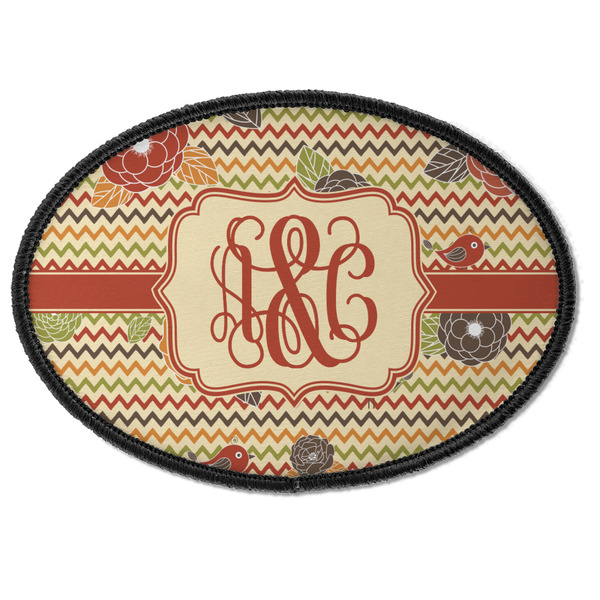 Custom Chevron & Fall Flowers Iron On Oval Patch w/ Couple's Names