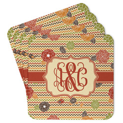 Chevron & Fall Flowers Paper Coasters (Personalized)
