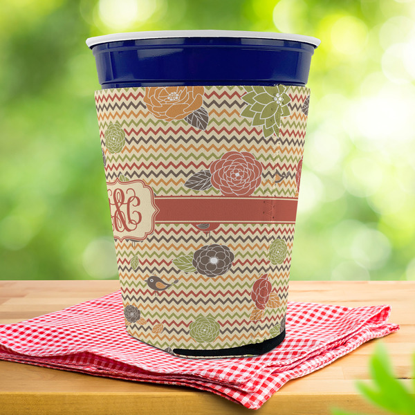 Chevron & Fall Flowers Party Cup Sleeves - with bottom - Lifestyle