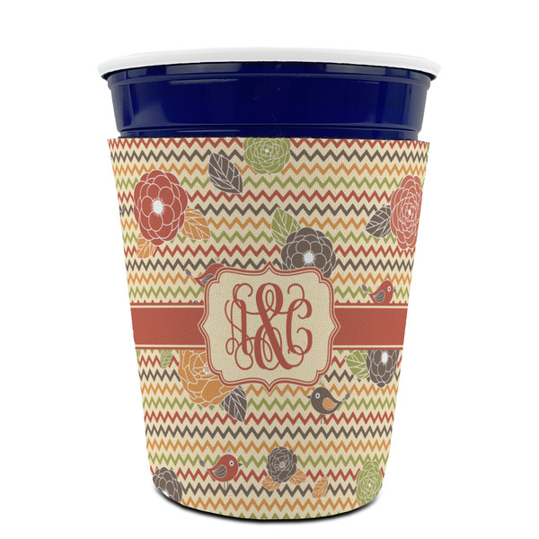 Chevron & Fall Flowers Party Cup Sleeves - without bottom - FRONT (on cup)