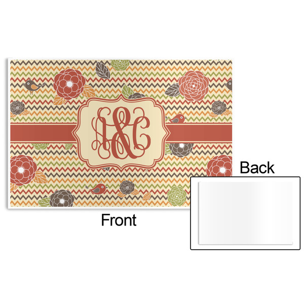 Chevron & Fall Flowers Disposable Paper Placemat - Front & Back