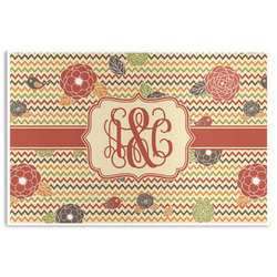 Chevron & Fall Flowers Disposable Paper Placemats (Personalized)
