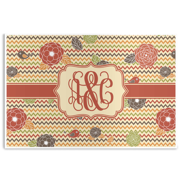 Custom Chevron & Fall Flowers Disposable Paper Placemats (Personalized)