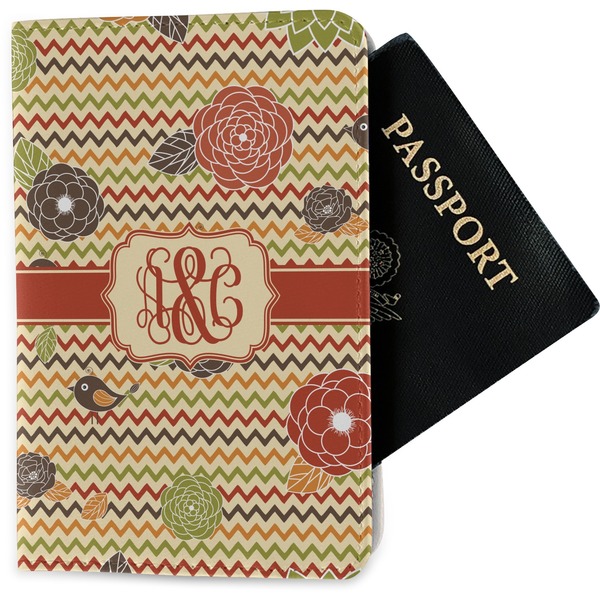 Custom Chevron & Fall Flowers Passport Holder - Fabric (Personalized)