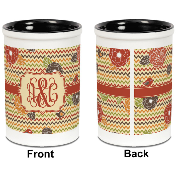 Chevron & Fall Flowers Pencil Holder - Black - approval
