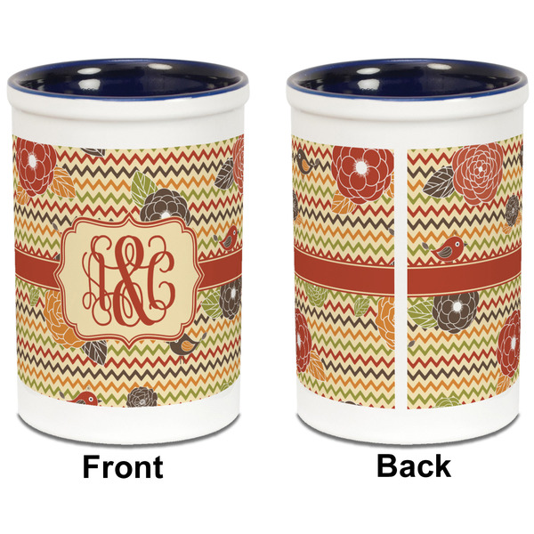 Chevron & Fall Flowers Pencil Holder - Blue - approval